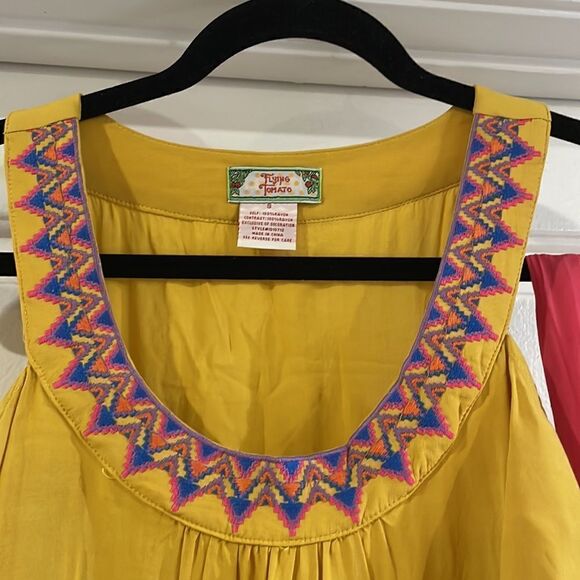 Flying Tomato Mustard Cold Shoulder Embroidered Dress - Picture 3 of 6